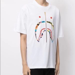 A Bathing Ape | Multi-Camo Shark Print White T-shirt